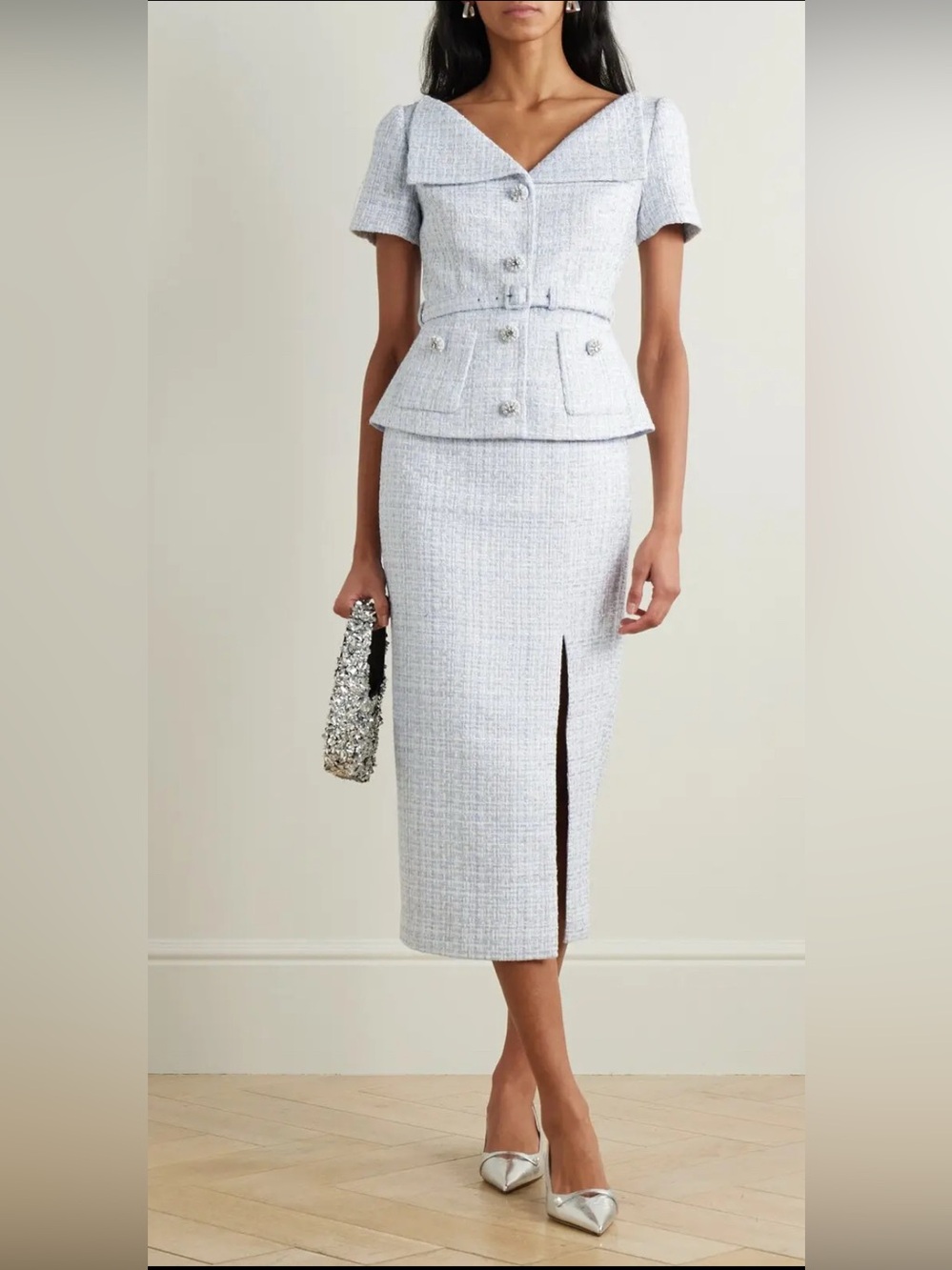 Self-portrait Belted Embellished Bouclé midi dress | Size 8 | NWOT | Retail $615